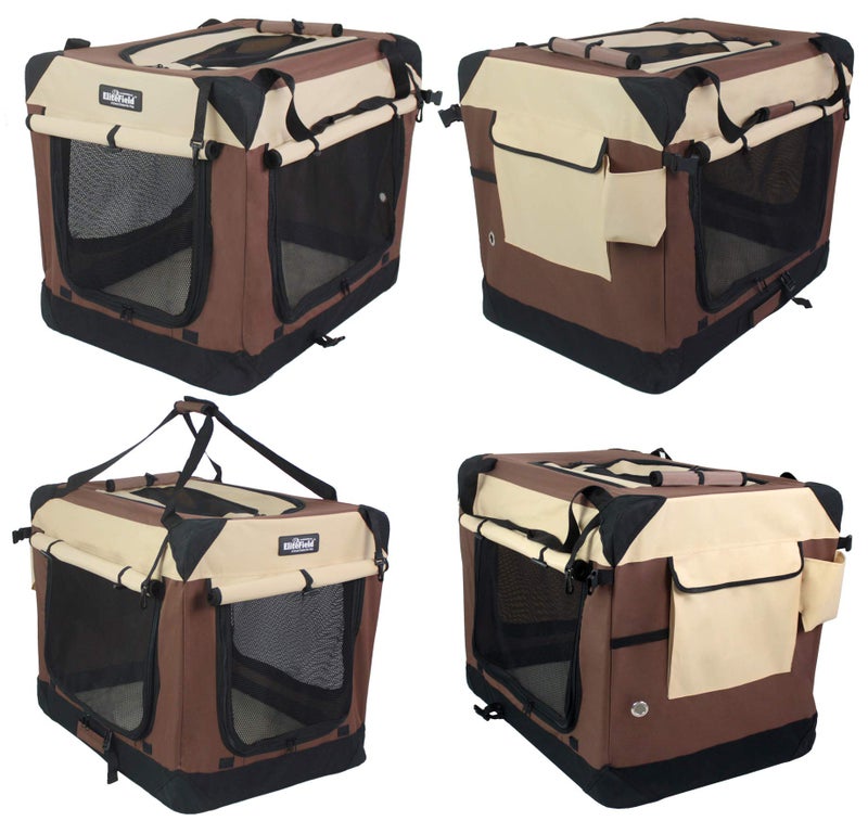 EliteField 4-Door Folding Soft Dog Crate with Curtains, Carrying Bag and Fleece Bed (2 Year Warranty), Indoor & Outdoor Pet Home (24" L x 18" W x 21" H, Brown+Beige) - Image 5